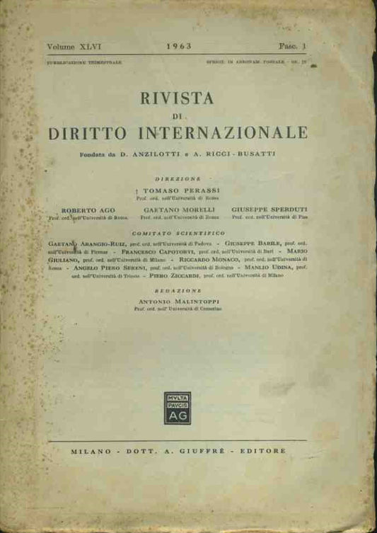 Rivista internazionale di filosofia del diritto. Volume XLVI 1963 - copertina