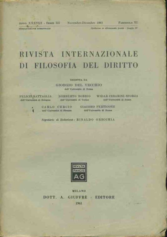 Rivista internazionale di filosofia del diritto. Novembre -Dicembre 1961 - copertina