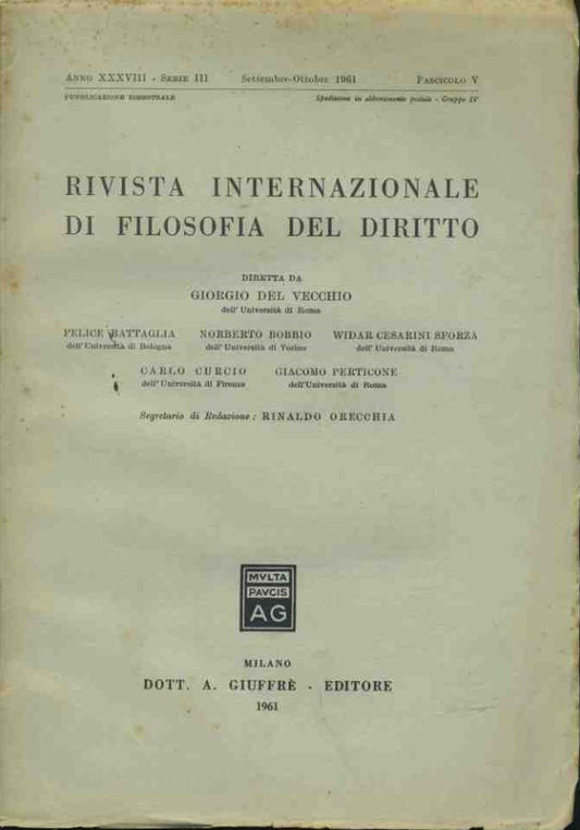 Rivista internazionale di filosofia del diritto. Settembre - Ottobre 1961 - copertina