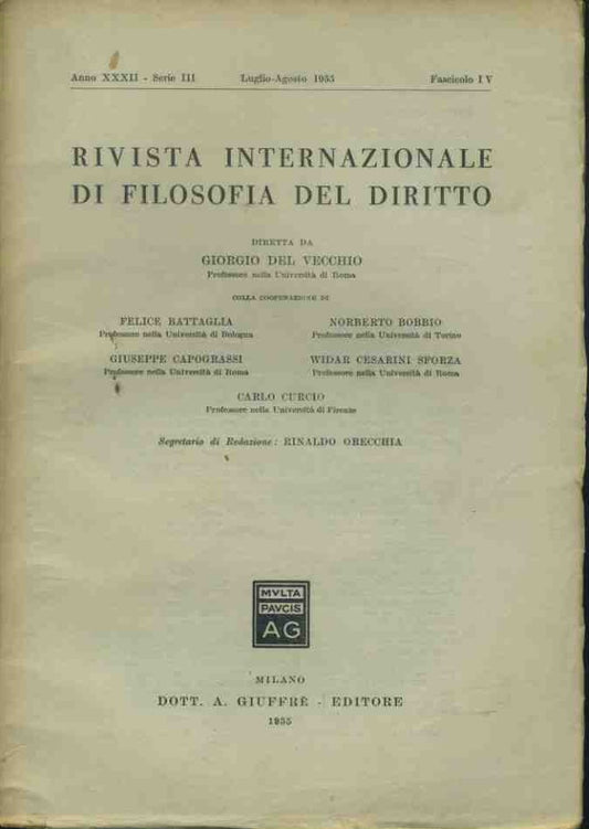 Rivista internazionale di filosofia del diritto. Luglio - Agosto 1955 - copertina