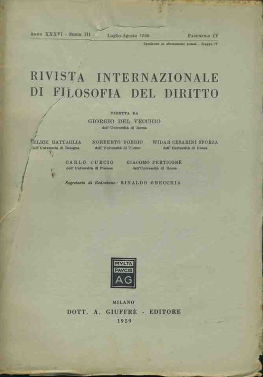Rivista internazionale di filosofia del diritto. Luglio- Agosto 1963 - copertina