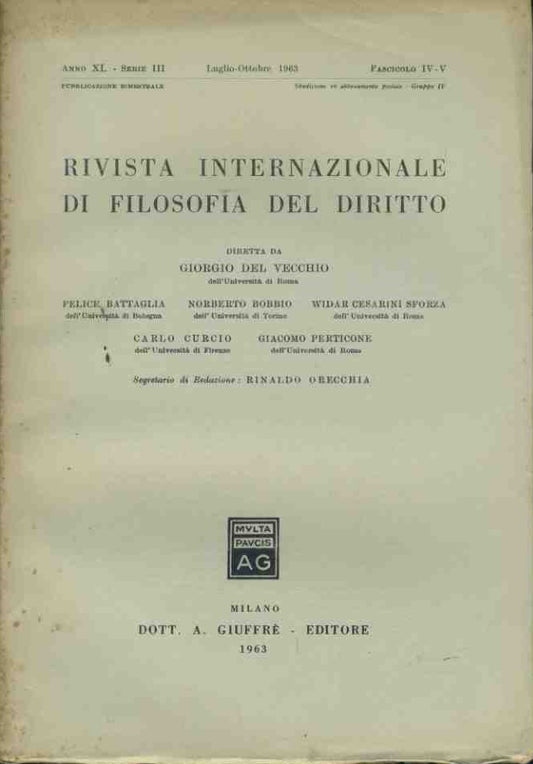 Rivista internazionale di filosofia del diritto. Luglio - Ottobre 1963 - copertina