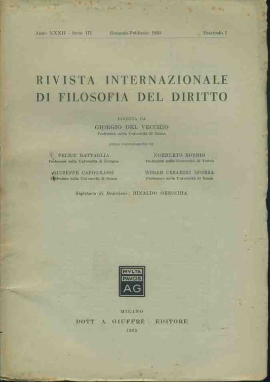 Rivista internazionale di filosofia del diritto. Gennaio - Febbraio 1955 - copertina
