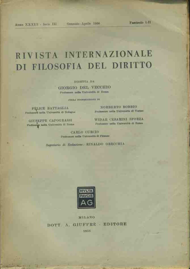 Rivista internazionale di filosofia del diritto. Gennaio - Aprile 1956 - copertina