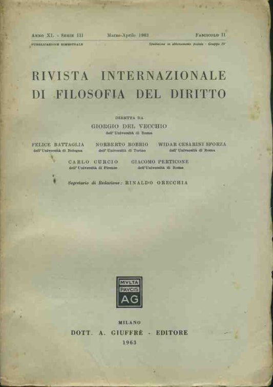 Rivista internazionale di filosofia del diritto. Marzo - Aprile 1963 - copertina