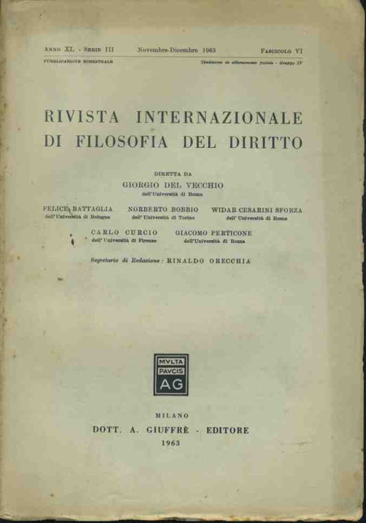 Rivista internazionale di filosofia del diritto. Novembre - Dicembre 1963 - copertina