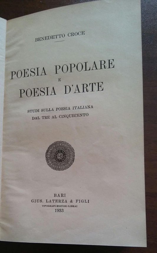 POESIA POPOLARE E POESIA D'ARTE - copertina