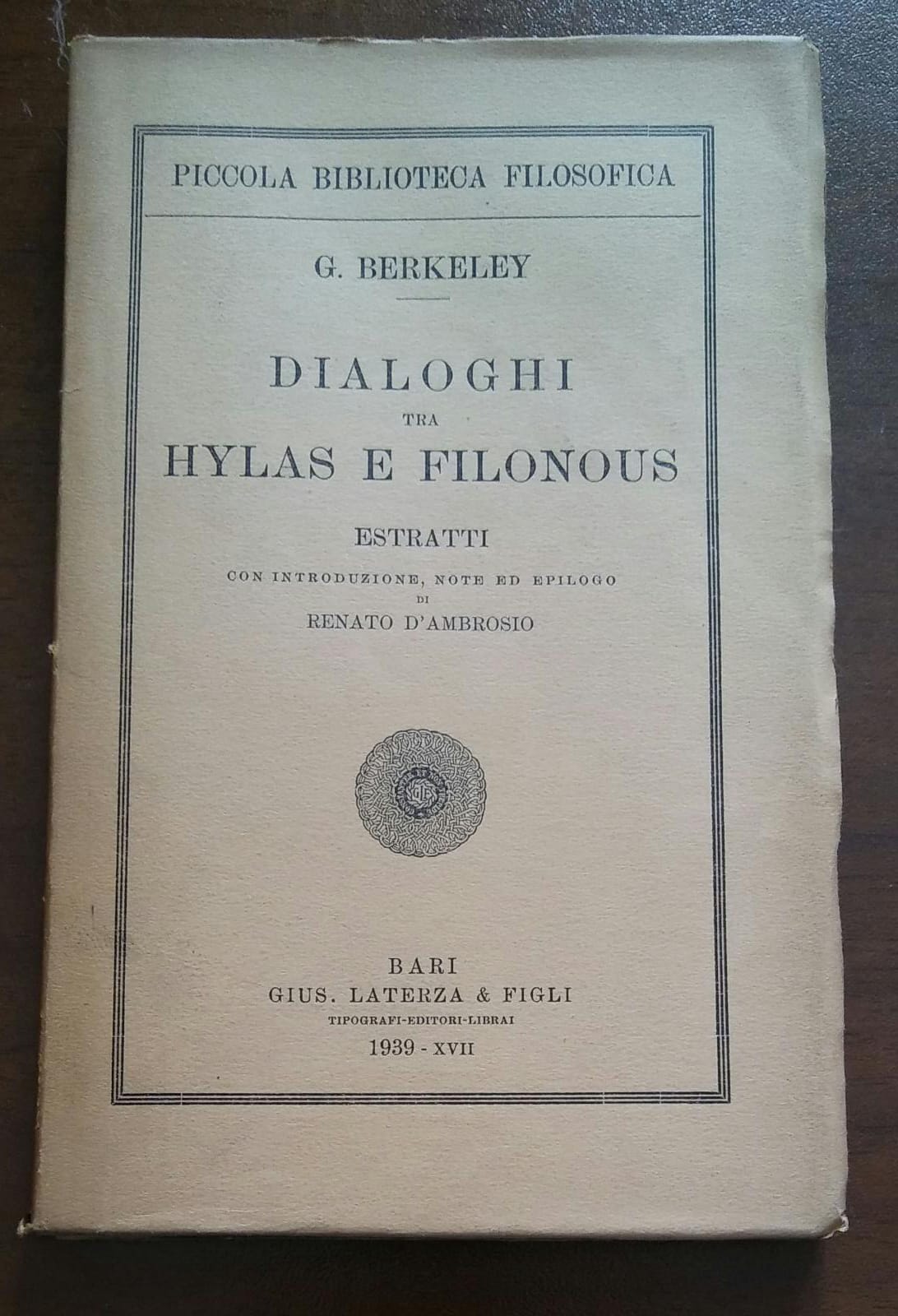 DIALOGHI TRA HYLAS E FILONOUS - copertina