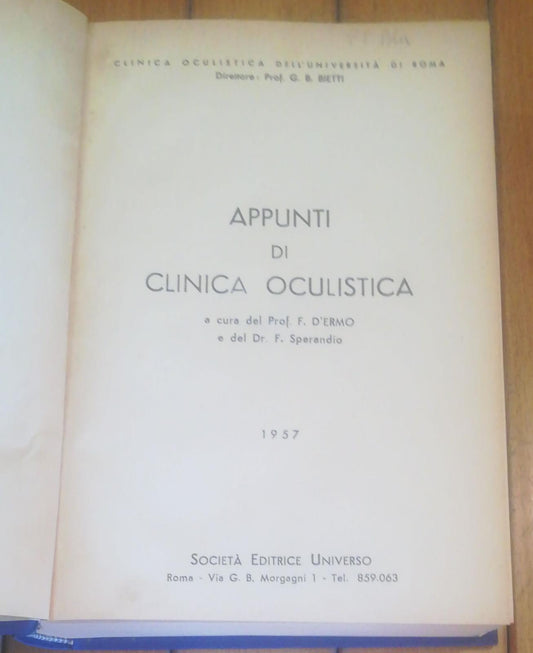 APPUNTI DI CLINICA OCULISTICA - copertina