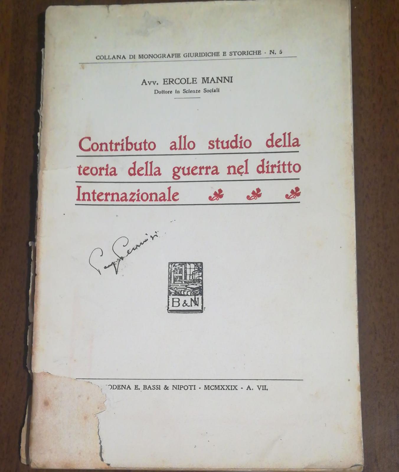 CONTRIBUTO ALLO STUDIO DELLA TEORIA DELLA GUERRA NEL DIRITTO INTERNAZIONALE - copertina
