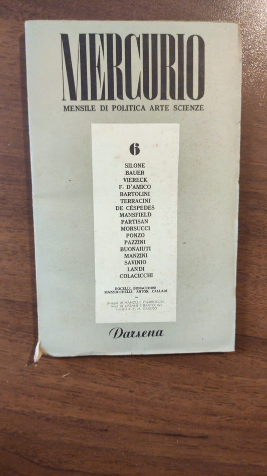 MERCURIO MENSILE DI POLITICA ARTE SCIENZA N.6.1945 - copertina