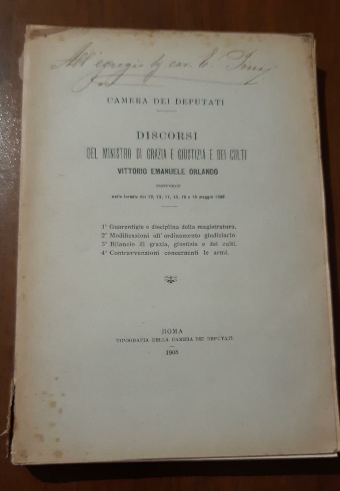 Camera dei Deputati Discorsi del ministro di grazia e dei culti - copertina