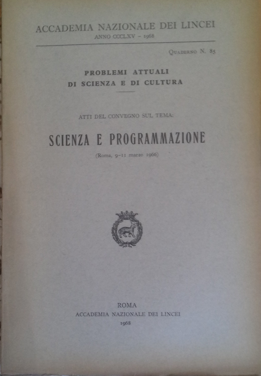 Scienza e Programmazione. Atti del Convegno - copertina