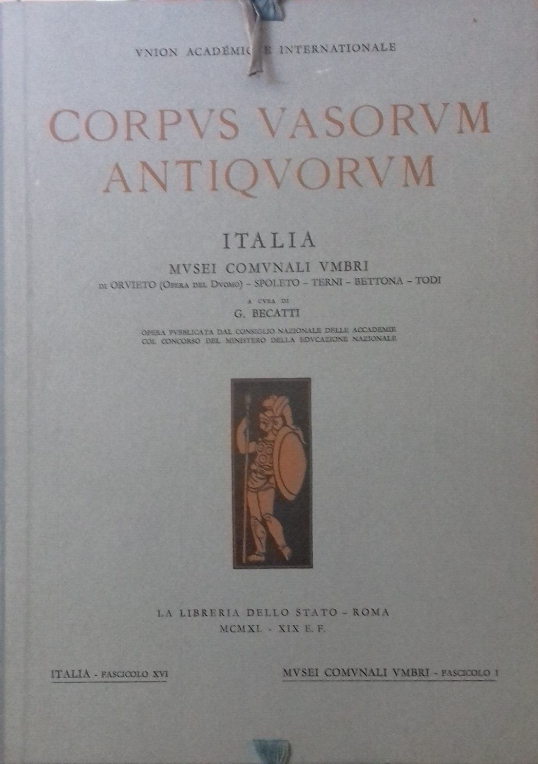 Corpus Vasorum Antiquorum. Italia, fasc. XVI: Musei Comunali Umbri - copertina