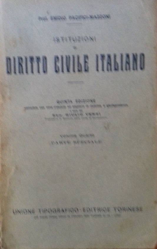 Istituzioni di Diritto civile italiano. Volume primo - Parte speciale - copertina