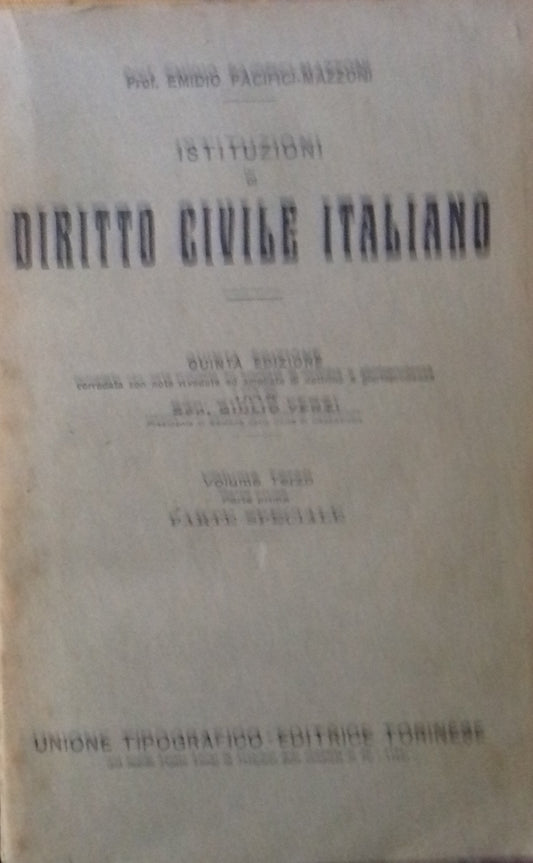 Istituzioni di Diritto civile italiano. Volume terzo, parte prima - Parte speciale - copertina