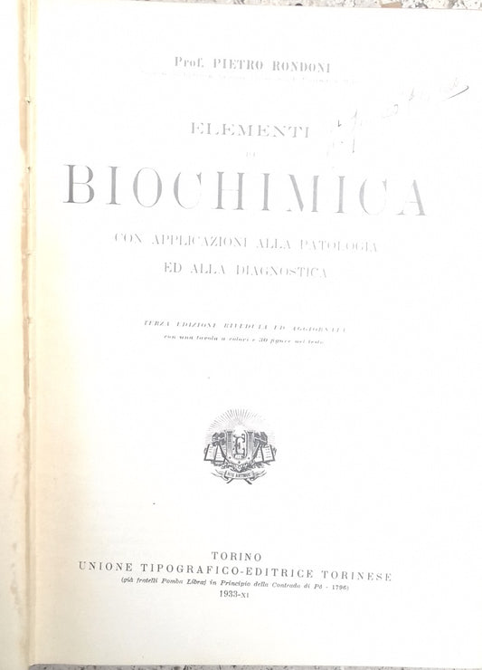 Elementi di biochimica con applicazioni alla patologia ed alla diagnostica - copertina