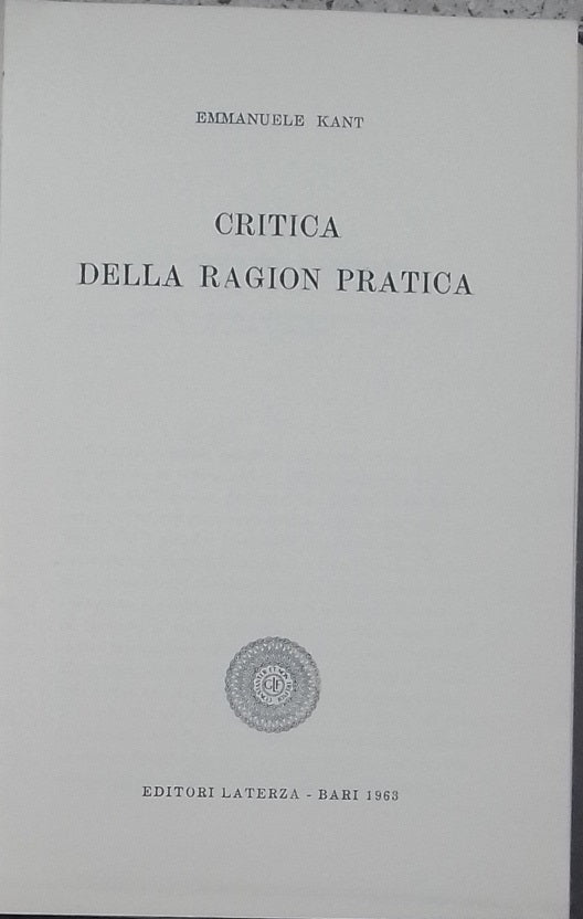 Critica della ragion pratica - copertina