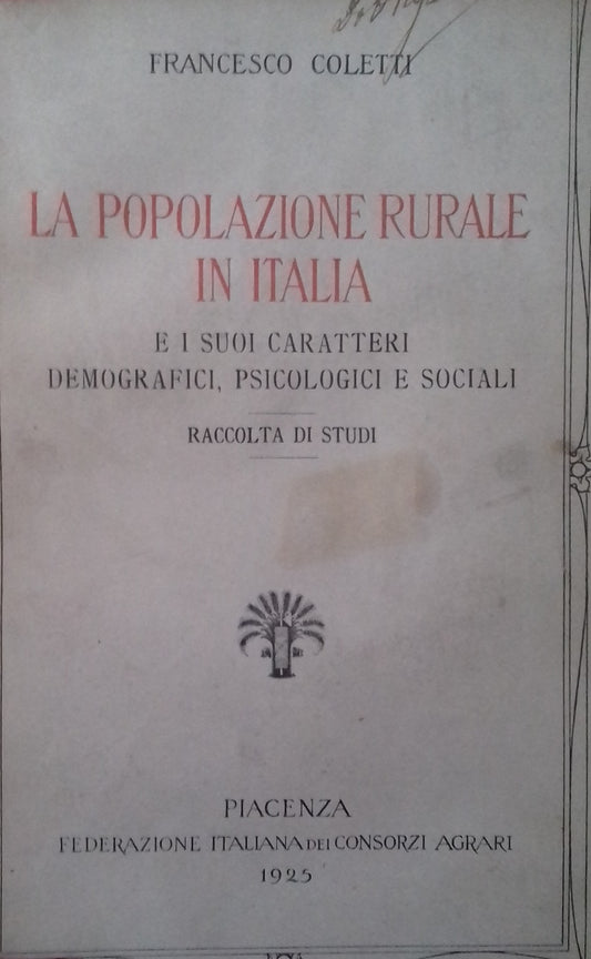 La popolazione rurale in Italia e i suoi carattere demografici, psicologici e sociali - copertina