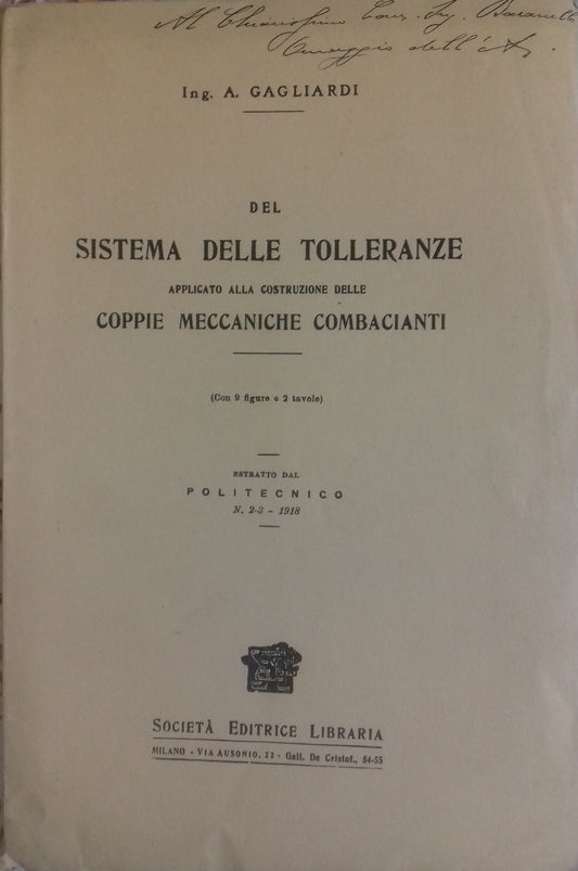 Del sistema delle tolleranze applicato alla costruzione delle coppie meccaniche combacianti - copertina