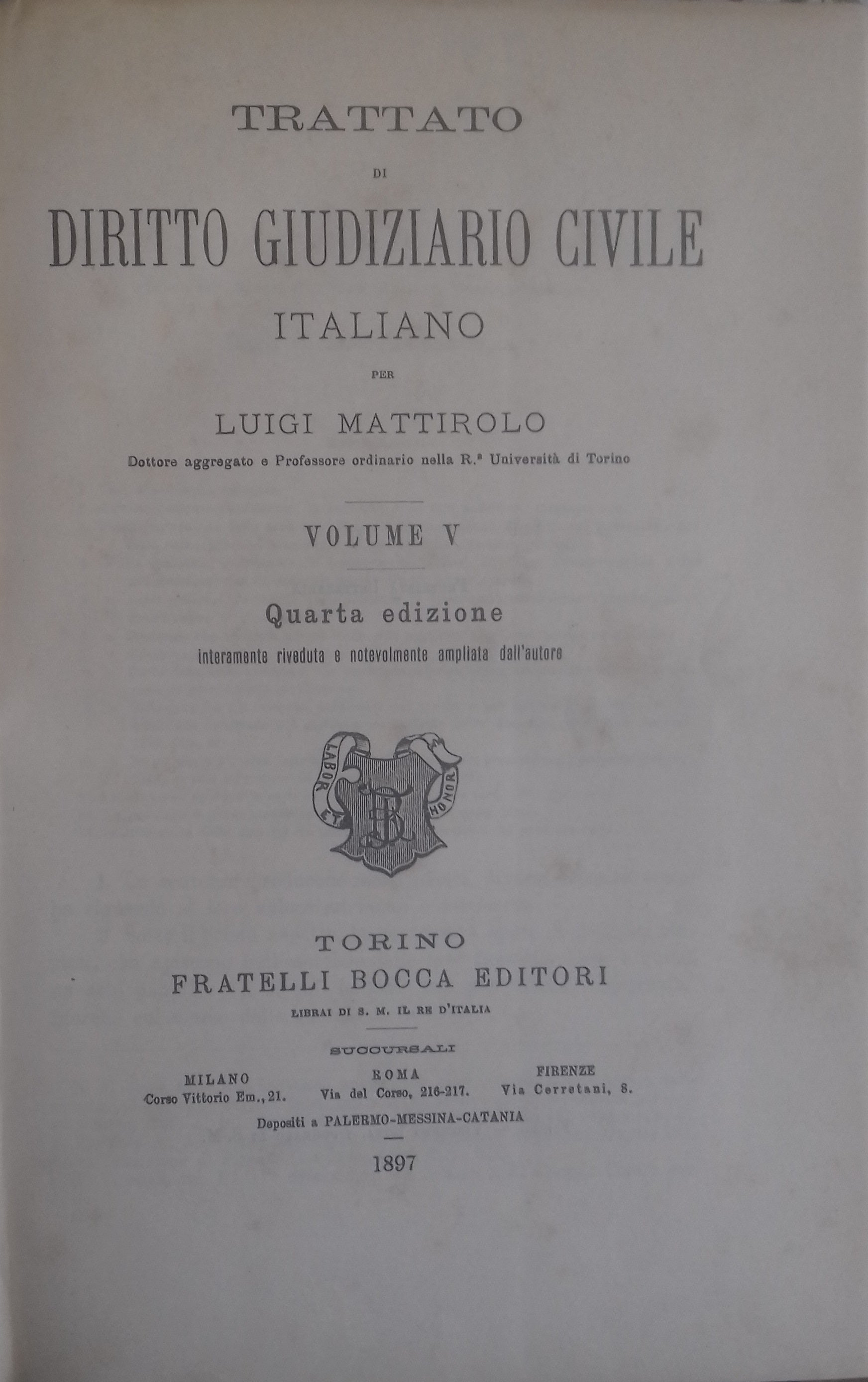 Trattato di Diritto Giudiziario Civile Italiano. Vol. V - copertina