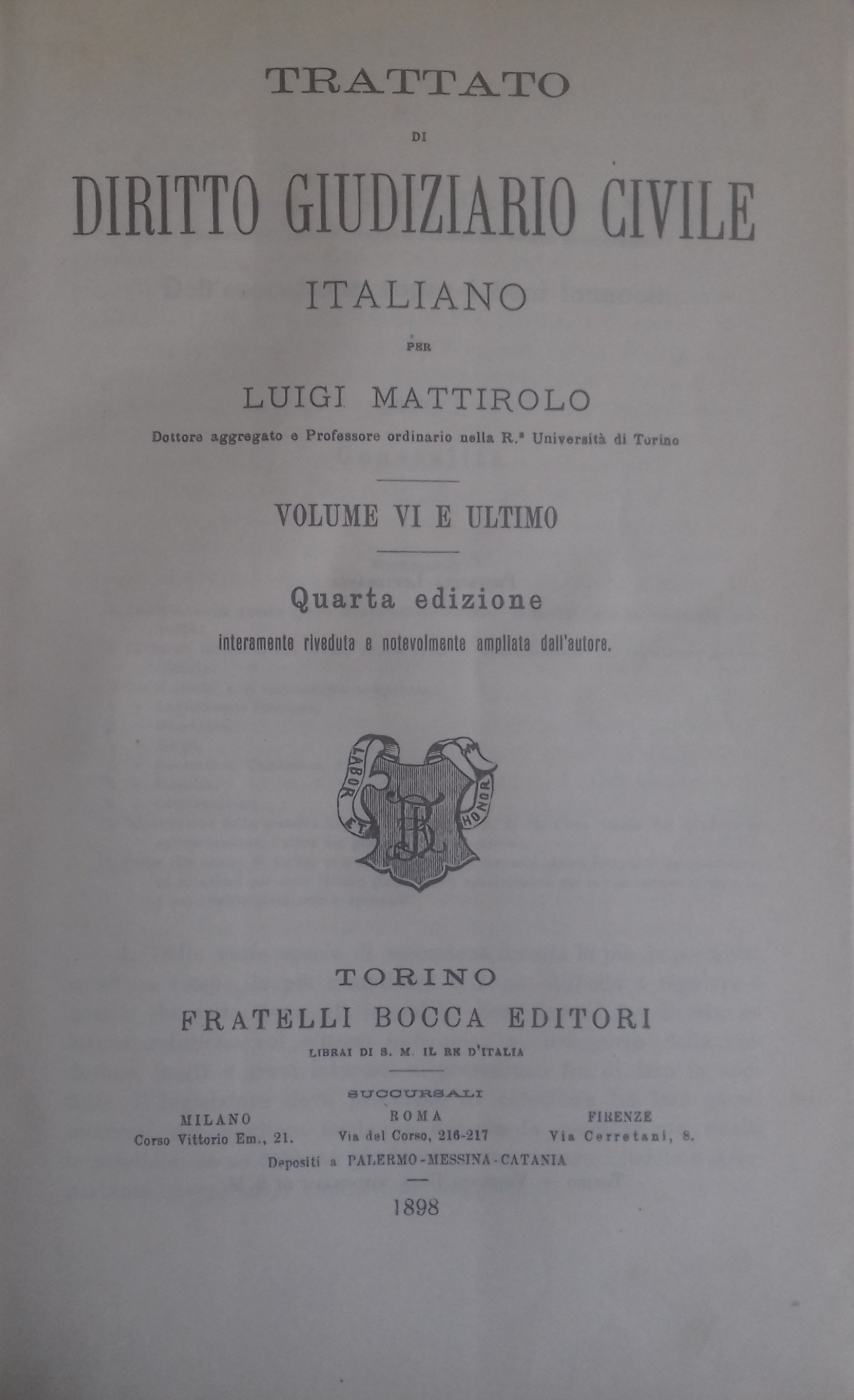 Trattato di Diritto Giudiziario Civile Italiano. Vol. VI - copertina