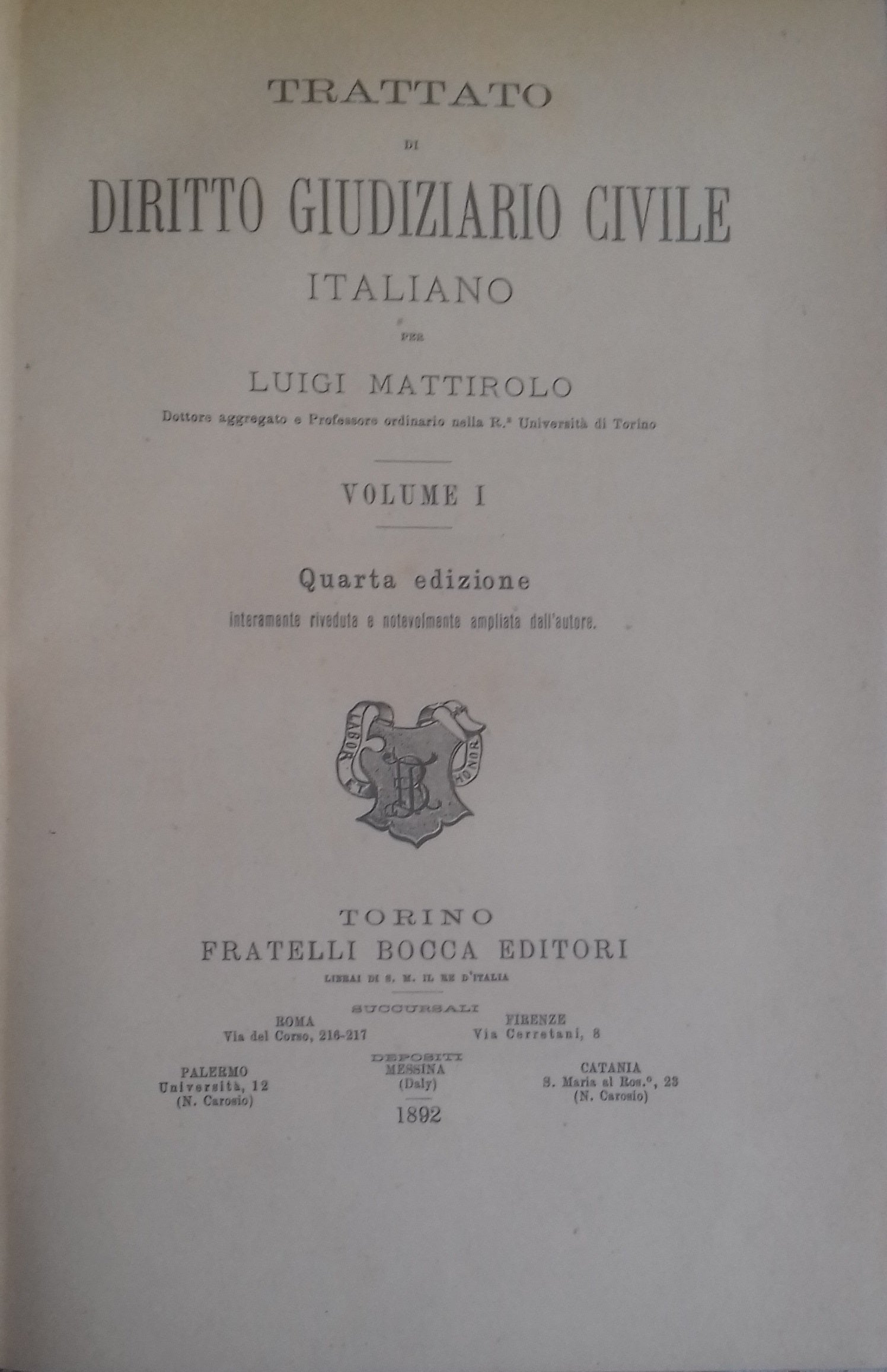 Trattato di Diritto Giudiziario Civile Italiano. Voll. I - VI - copertina