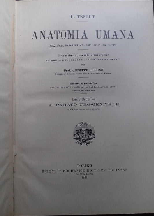 Anatomia umana. Libro undecimo: Apparato Uro-Generale - copertina