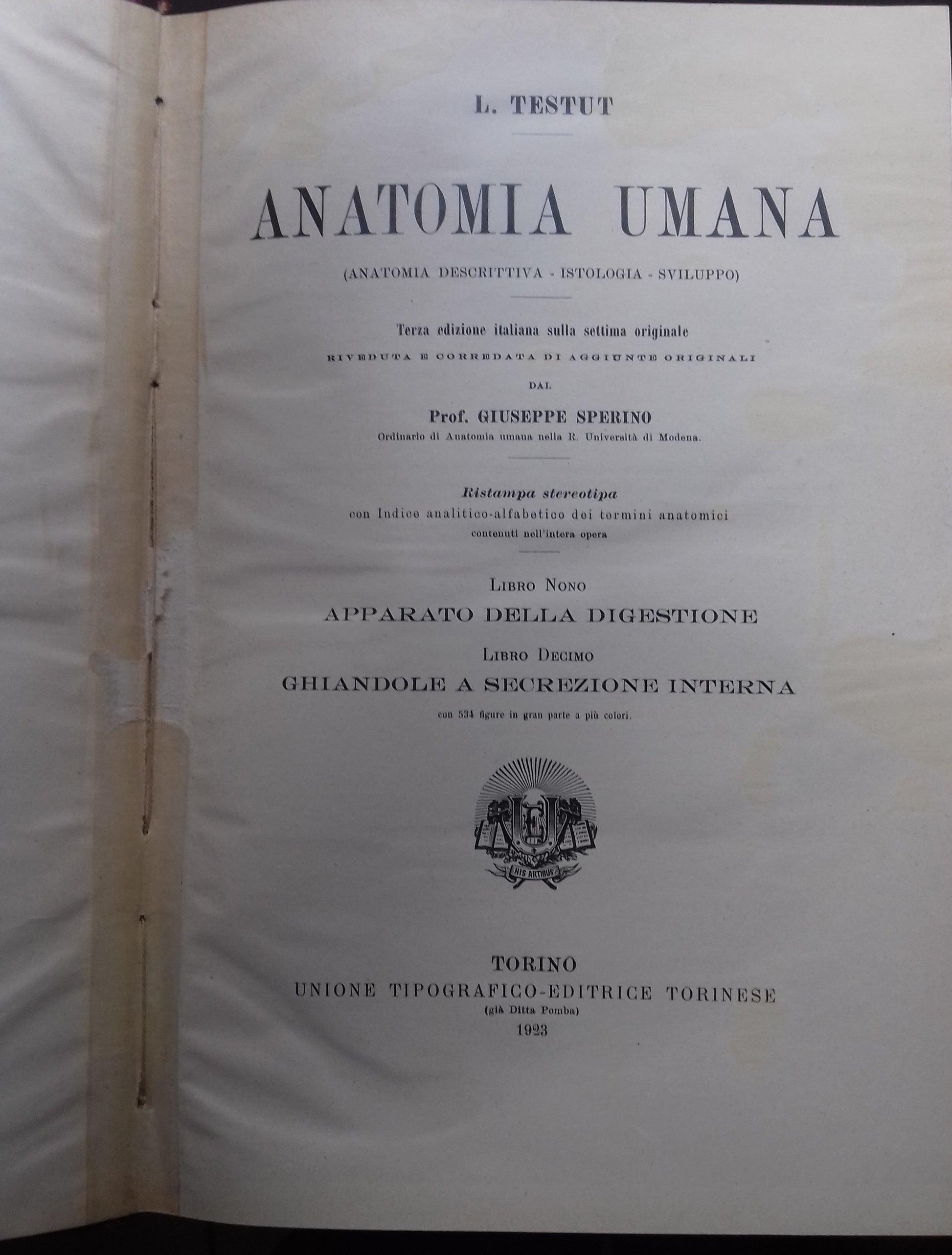 Anatomia Umana. Libro Nono: apparato della digestione; Libro Decimo: Ghiandole a secrezione interna - copertina