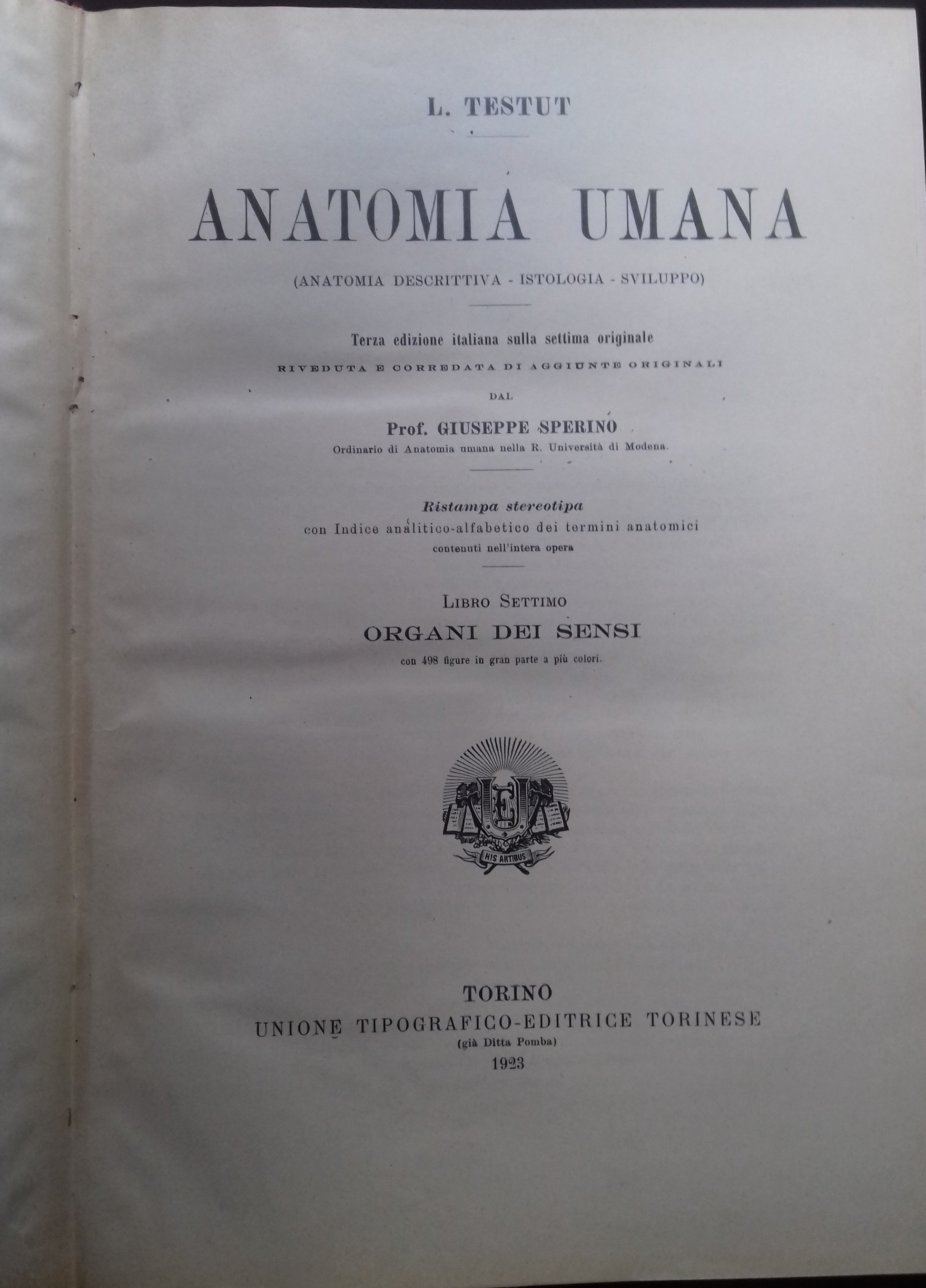 Anatomia Umana. Libro settimo: Organi sei Sensi. Libro ottavo: Respirazione e Fonazione - copertina