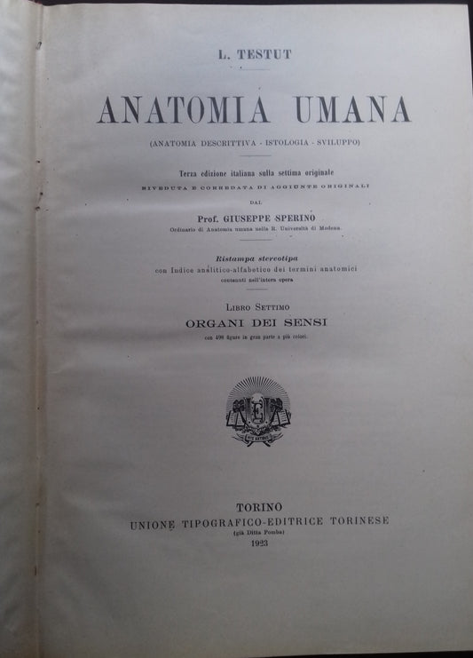 Anatomia Umana. Libro settimo: Organi sei Sensi. Libro ottavo: Respirazione e Fonazione - copertina