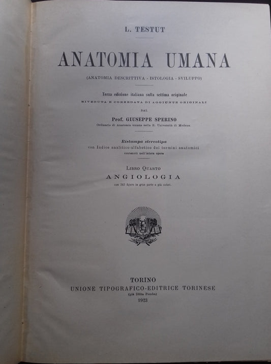 Anatomia Umana. Volume quarto: Angiologia - copertina