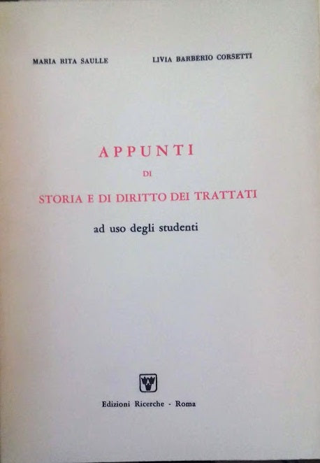 Appunti di storia e di diritto dei trattati ad uso degli studenti - copertina