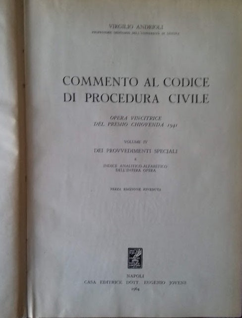 Commento al codice di Procedura Civile, vol. 4: dei provvedimenti speciali e indice analitico-alfabetico dell'intera opera - copertina