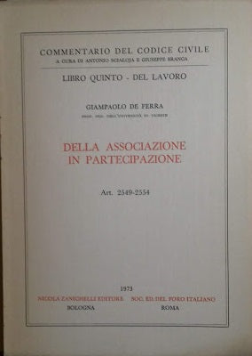 Libro quinto: Lavoro art. 2549-2554  ASSOCIAZIONE IN PARTECIPAZIONE - copertina