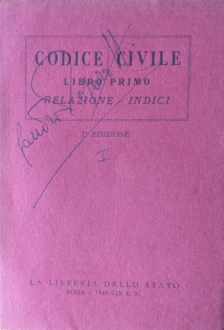 Codice Civile, libro primo: Relazione - Indici - copertina