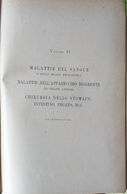 Manuale di madicinapratica, vol. II: Malattie del Sangue e degli organ emopoietici; Malattie dell'apparecchio digerente ed organi annessi; Chirurgia dello stomaco, intestino, fegato, ecc. - copertina