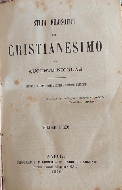 Studi filosofici sul Cristianesimo, vol. 3° - copertina