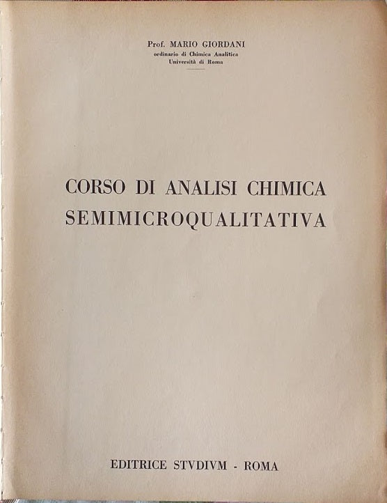 Corso di analisi chimica semimicroqualitativa - copertina