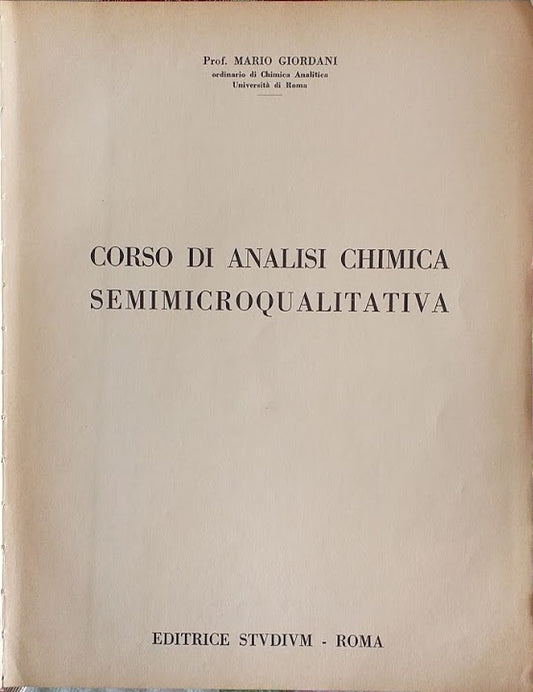 Corso di analisi chimica semimicroqualitativa - copertina