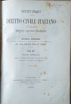 Istituzioni di Diritto Civile Italiano. Vol. IV: Parte Speciale, delle obbligazioni in generale: Donazioni - Contratto di Matrimonio - copertina