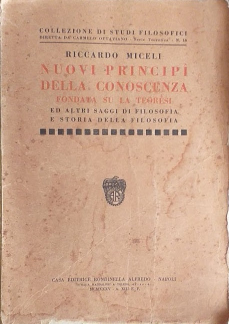 Nuovi principi della conoscenza fondata su la teoresi ed altri saggi di filosofia e storia della filosofia - copertina