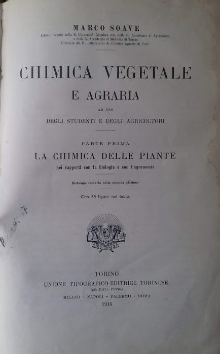 La chimica vegetale e agraria ad uso degli agricoltori. Parte prima: la chimica delle piante nei rapporti con la biologia e con l'agronomia - copertina