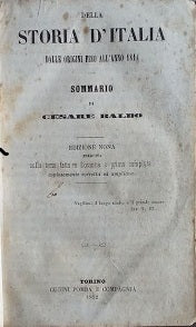 Della Storia d'Italia. Dalle origini fino all'anno 1814 - Sommario - copertina