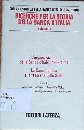 Ricerche per la storia della Banca d'Italia, vol. IV - copertina