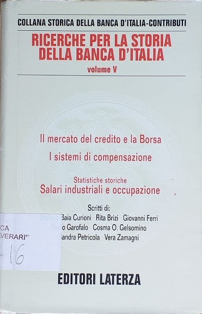 Ricerche per la Storia dell Banca d'Italia, volume V - copertina