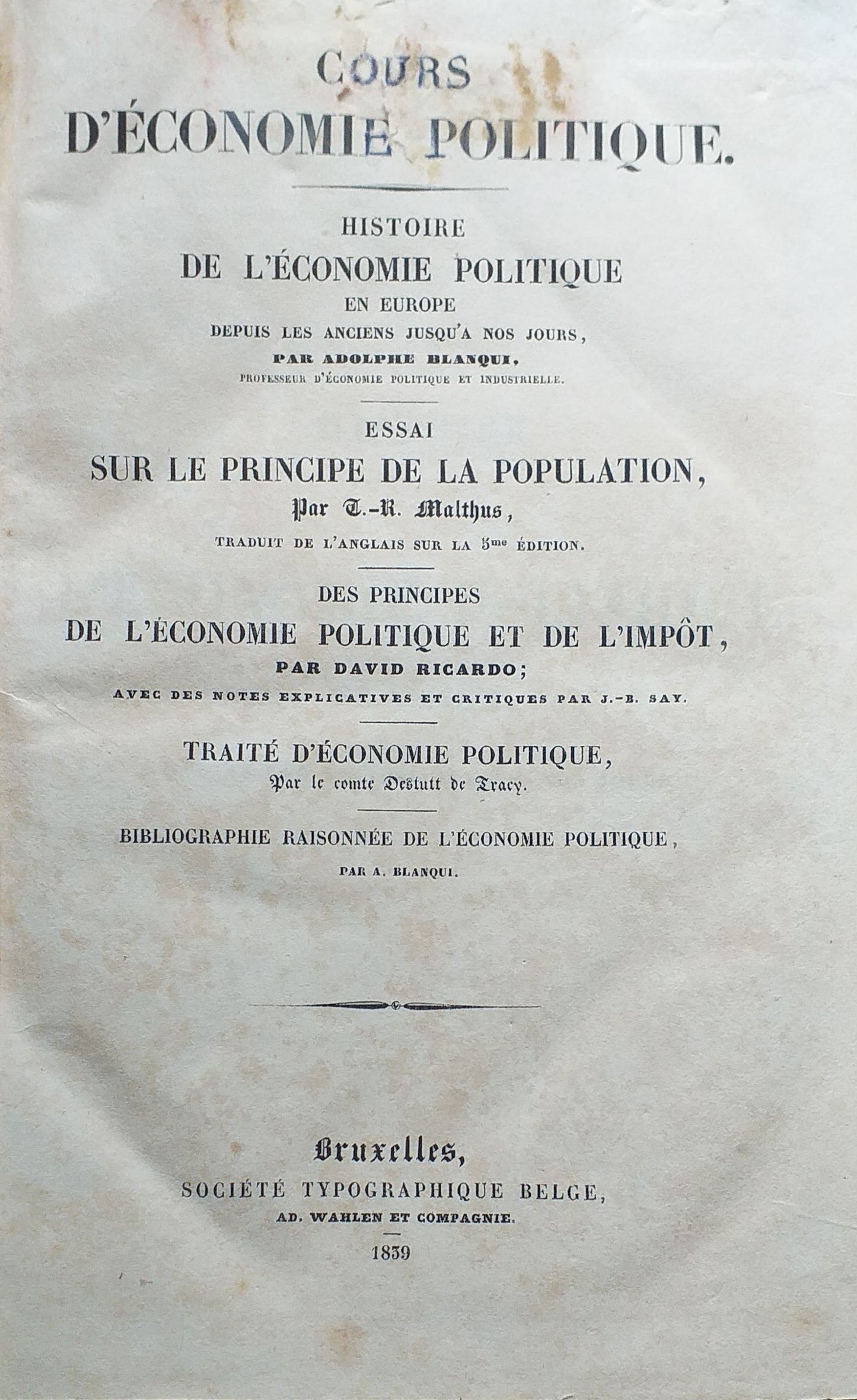 Cours d'Economie Politique. - copertina