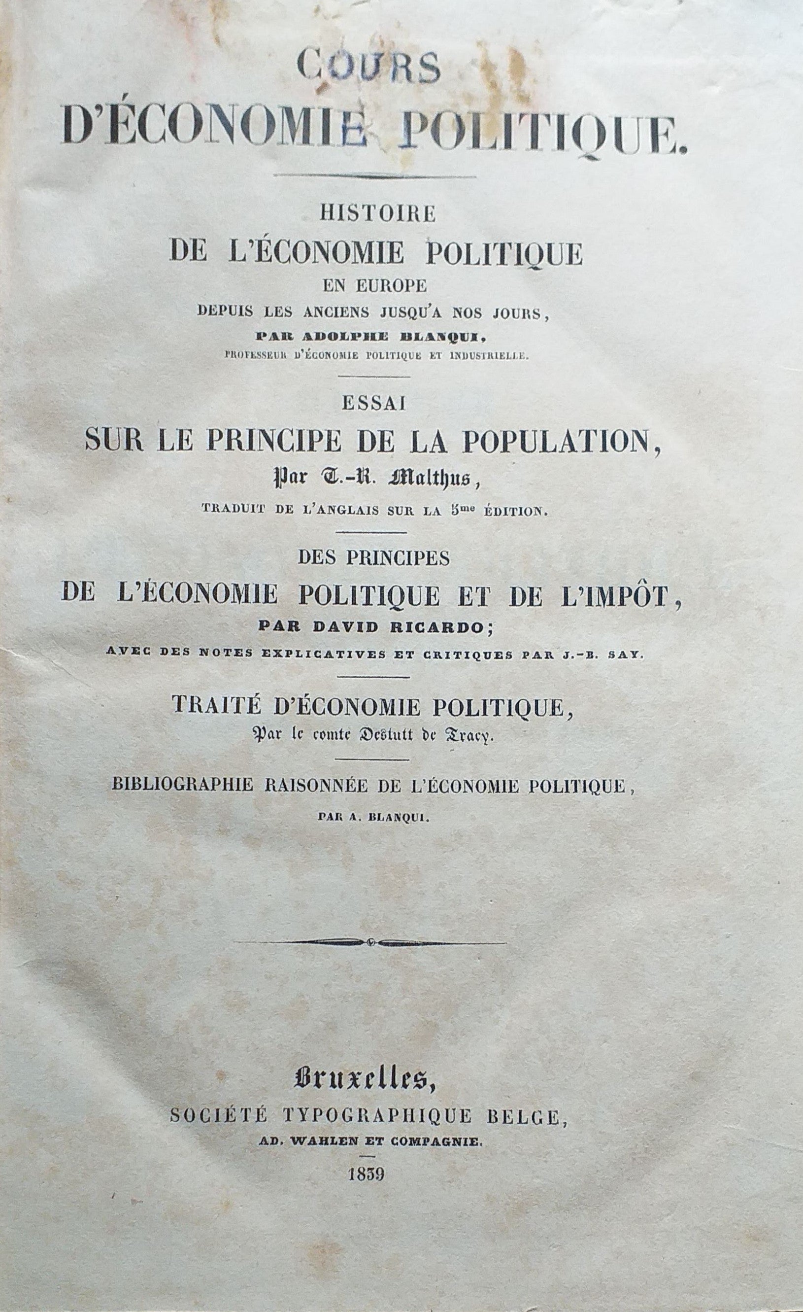 Cours d'Economie Politique. - copertina