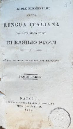 Regole elementari della lingua italiana. Parte prima - copertina