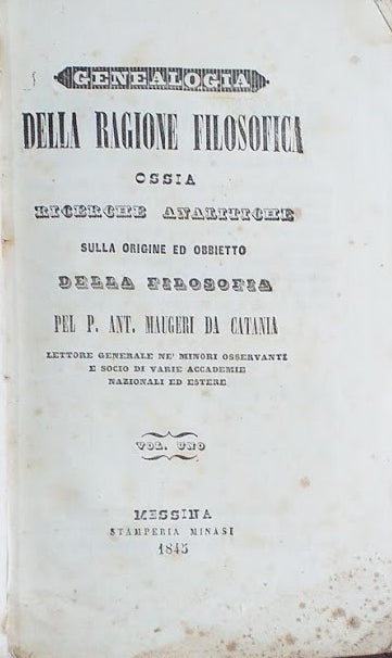 Genealogia della Ragione Filosofica, ossia ricerche analitiche sulla Origine ed Obietto della Filosofia - copertina